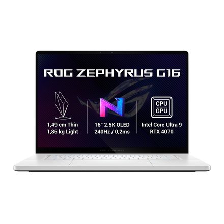 Herní notebook 16 Asus ROG Zephyrus G16/GU605MZ/U9-185H/16&apos;&apos;/2560x1600/32GB/1TB SSD/RTX 4070/W11H/White/2R (GU605MI-NEBULA043W)