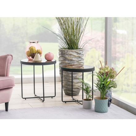 Konferenční stolek Signal MANTA 2v1 tvrzené sklo s mramorovým efektem, nohy kov černý (1)