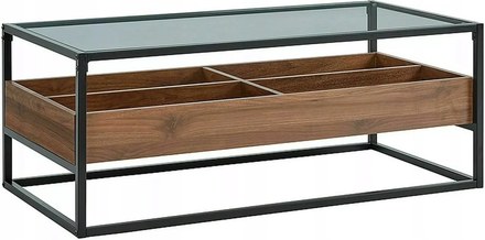 Konferenční stolek Signal HARMONY A tvrzené sklo, rám: kov + lamino deska, barva: černá/ořech 55x110 cm