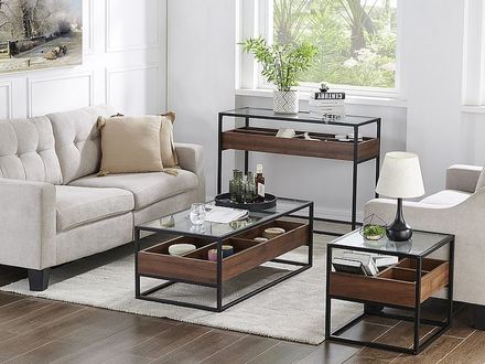 Konzolový stolek Signal HARMONY C tvrzené sklo, rám: kov + lamino deska, barva: černá/ořech 40x110 cm (2)