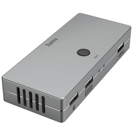 USB Hub Hama KVM přepínač pro 2 PC na 1 monitor, 3xUSB, 1xHDMI - šedý