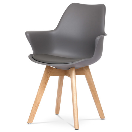 Moderní jídelní židle Autronic Židle jídelní, šedá plastová skořepina, sedák ekokůže, nohy masiv přírodní buk (CT-771 GREY)