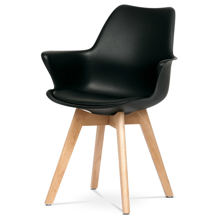 Moderní jídelní židle Autronic Židle jídelní, černá plastová skořepina, sedák ekokůže, nohy masiv přírodní buk (CT-771 BK)