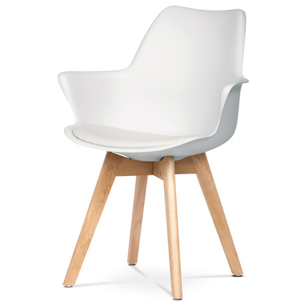Moderní jídelní židle Autronic Židle jídelní, bílá plastová skořepina, sedák ekokůže, nohy masiv přírodní buk (CT-771 WT)