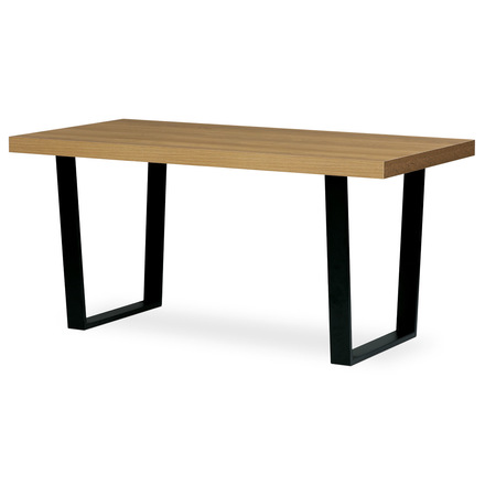 Moderní jídelní stůl Autronic Jídelní stůl, 160x8x760 cm, MDF deska, dýha dub, kovové nohy, černý lak (HT-514 OAK)