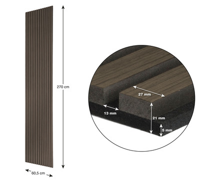 Akustický panel G21 270x60,5x2,1 cm, tmavý ořech (8)