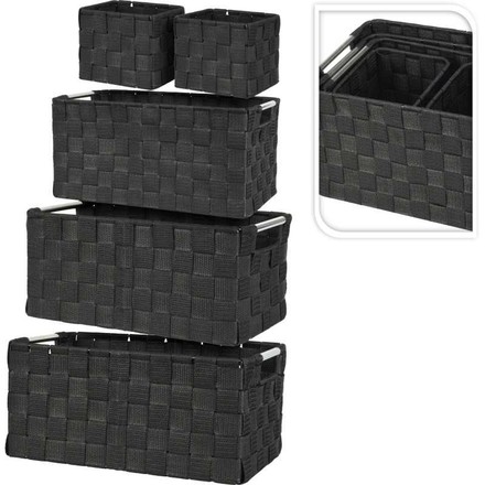 Sada úložných košíků Homestyling KO-MA1000630 s rukojeťmi 5 ks černá