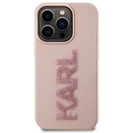 Kryt na mobil Karl Lagerfeld 3D Rubber Glitter Logo Karl na Apple iPhone 15 Pro Max - růžový
