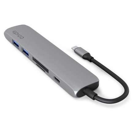 USB Hub Epico 6in1 Aluminium 8K USB-C/ 1× USB-C, 2× USB 3.0, HDMI, microSD, SD - šedý