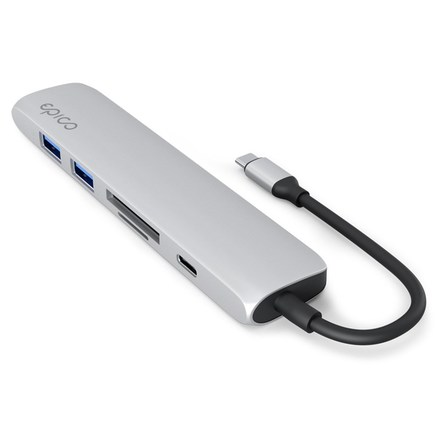 USB Hub Epico 6in1 Aluminium 8K USB-C/ 1× USB-C, 2× USB 3.0, HDMI, microSD, SD - stříbrný