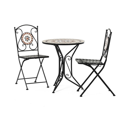 Set zahradního nábytku Autronic Zahradní set, stůl + 2 židle, s keramickou mozaikou, kovová konstrukce, černý matný lak. (US1200 SET)