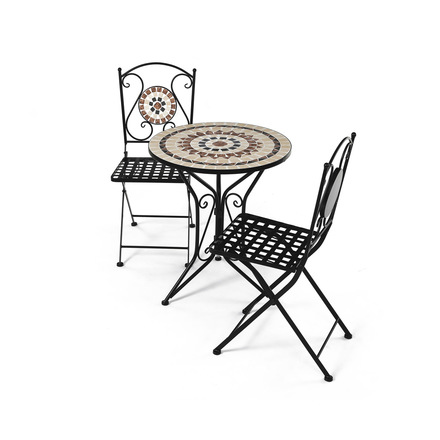 Set zahradního nábytku Autronic Zahradní set, stůl + 2 židle, s keramickou mozaikou, kovová konstrukce, černý matný lak. (US1200 SET) (14)