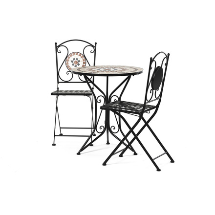 Set zahradního nábytku Autronic Zahradní set, stůl + 2 židle, s keramickou mozaikou, kovová konstrukce, černý matný lak. (US1200 SET) (3)