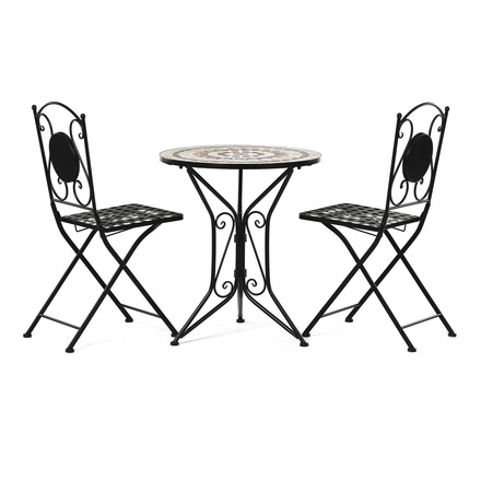 Set zahradního nábytku Autronic Zahradní set, stůl + 2 židle, s keramickou mozaikou, kovová konstrukce, černý matný lak. (US1200 SET) (7)