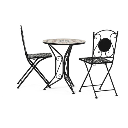 Set zahradního nábytku Autronic Zahradní set, stůl + 2 židle, s keramickou mozaikou, kovová konstrukce, černý matný lak. (US1200 SET) (8)