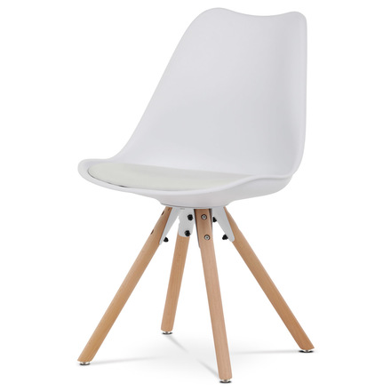 Moderní jídelní židle Autronic Jídelní židle, bílá plastová skořepina, sedák ekokůže, nohy masiv přírodní buk (CT-762 WT)