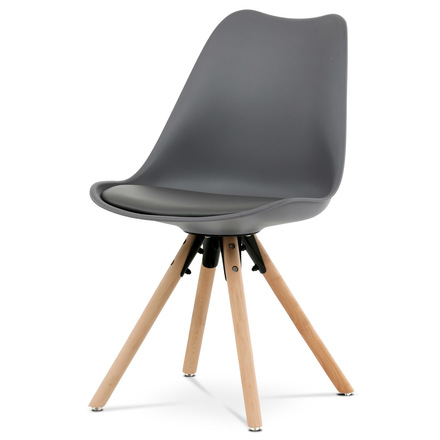 Moderní jídelní židle Autronic Jídelní židle, šedá plastová skořepina, sedák ekokůže, nohy masiv přírodní buk (CT-762 CAP)