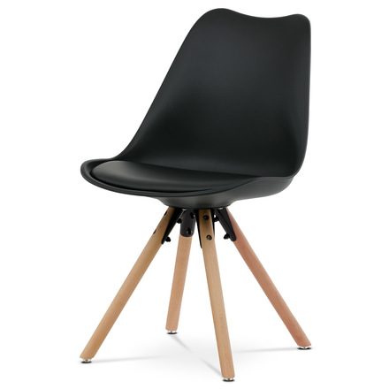 Moderní jídelní židle Autronic Jídelní židle, černá plastová skořepina, sedák ekokůže, nohy masiv přírodní buk (CT-762 BK)