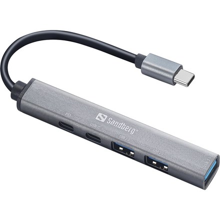 USB Hub Sandberg Saver USB-C/ 3xUSB-A, 2x USB-C - stříbrný