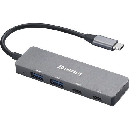 USB Hub Sandberg USB-C/ 2xUSB-A, 2x USB-C - stříbrný