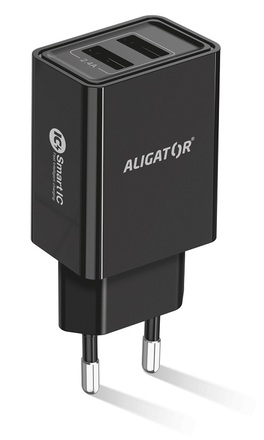 Nabíječka do sítě Aligator 2, 4A, 2xUSB, smart IC, USB kabel pro Apple - černá (1)