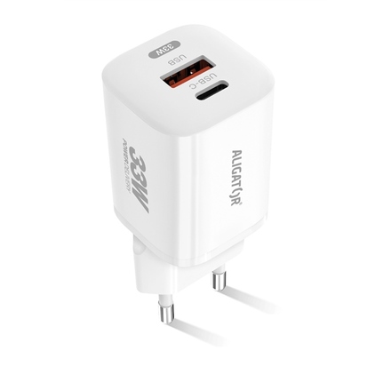 Nabíječka do sítě Aligator Power Delivery 33W, USB-C + USB-A - bílá (3)
