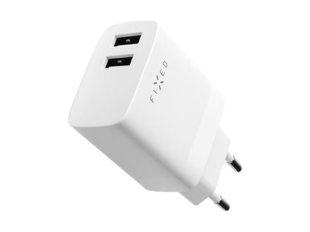 Nabíječka do sítě Fixed 17W Smart Rapid Charge, 2x USB + USB-C kabel 1m - bílá