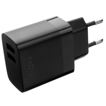 Nabíječka do sítě Fixed 17W Smart Rapid Charge, 2x USB + USB-C kabel 1m - černá