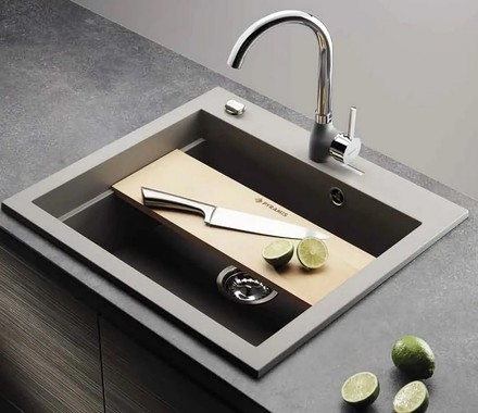 Granitový kuchyňský dřez Pyramis SIROS (47X51,5) 1B včetně lankového ovládání IRON GREY (070125001) (2)