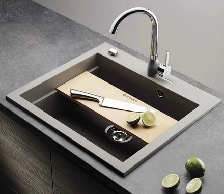 Granitový kuchyňský dřez Pyramis SIROS (57X51,5) 1B včetně lankového ovládání VANILLA (070085201) (2)