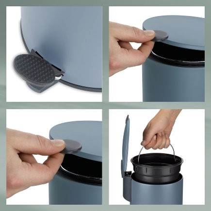 Kosmetický koš Kela KL-23609 Kosmetický koš kovový kouřově modrý Tiché zavírání, výška 23cm, průměr 17cm, obsah 3 litry (3)