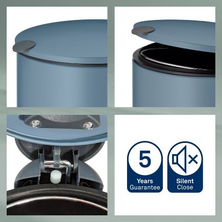 Kosmetický koš Kela KL-23609 Kosmetický koš kovový kouřově modrý Tiché zavírání, výška 23cm, průměr 17cm, obsah 3 litry (4)