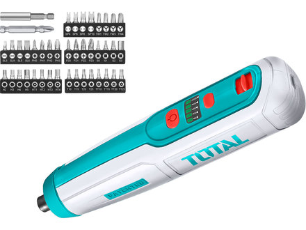 Aku šrouborák Total TSDLI0406 mini, 4V, USB nabíjení, se sadou bitů