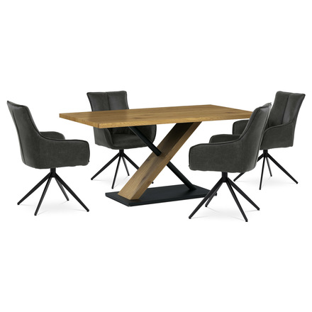 Moderní jídelní stůl Autronic Jídelní stůl 160x90x76 cm, deska s dekorem dub, černá kovová podstava (AT-3018 OAK) (13)