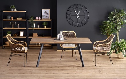 Moderní jídelní stůl Halmar BERLIN rozkládací 160/220 cm, deska - ořechová, rám - černá (1p=1szt) (21)