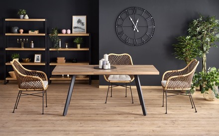 Moderní jídelní stůl Halmar BERLIN rozkládací 160/220 cm, deska - ořechová, rám - černá (1p=1szt) (22)