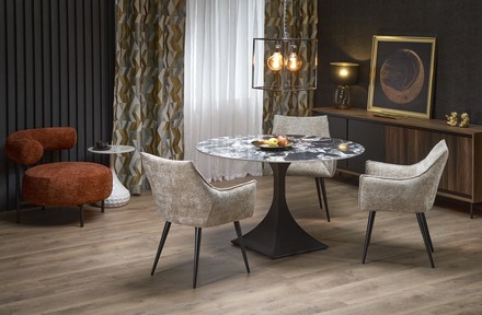 Moderní jídelní stůl Halmar MANUEL kulatý, deska - černá mramor, noha - černá (2p=1szt) (2 Karton) (6)