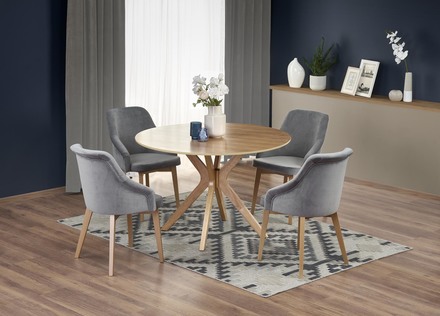 Dřevěný jídelní stůl Halmar NICOLAS kulatý dub přírodní (1p=1szt) (8)