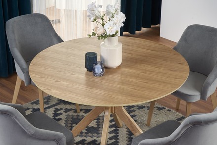 Dřevěný jídelní stůl Halmar NICOLAS kulatý dub přírodní (1p=1szt) (7)