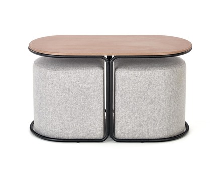 Konferenční stolek Halmar PAMPA se stoličkami deska: ořech, nohy: černá, konferenční stolek: šedá (1p=1szt)