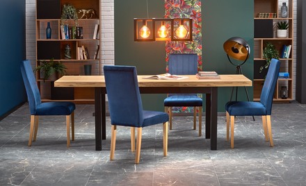 Moderní jídelní stůl Halmar TIAGO rozkládací 140-220/80 deska: dub, nohy: černá (3p=1szt) (3 karton) (6)