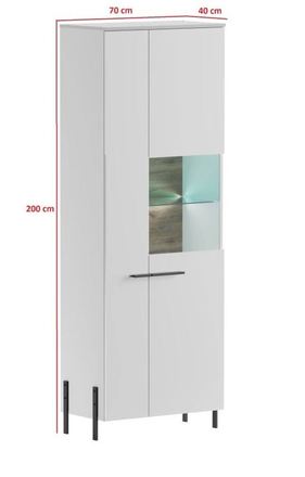 Vitrína Halmar JUSTINE wysoka (V02) bílá/ bílá połisk ( MDF ) (2)
