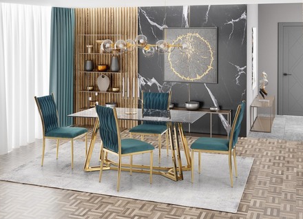 Moderní jídelní stůl Halmar KONAMI deska - černá mramor, nohy - zlatá (2p=1szt) (2 Karton) (5)