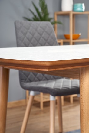 Moderní jídelní stůl Halmar BARRET barva deska - bílá mat, nohy - dub lefkas (90-190x80x75 cm) (1p=1szt) (9)