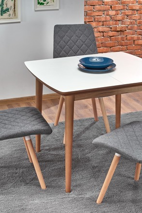 Moderní jídelní stůl Halmar BARRET barva deska - bílá mat, nohy - dub lefkas (90-190x80x75 cm) (1p=1szt) (8)