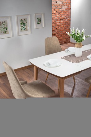 Moderní jídelní stůl Halmar BARRET barva deska - bílá mat, nohy - dub lefkas (90-190x80x75 cm) (1p=1szt)