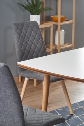 Moderní jídelní stůl Halmar BARRET barva deska - bílá mat, nohy - dub lefkas (90-190x80x75 cm) (1p=1szt) (7)