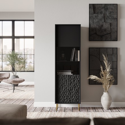 Vitrína Halmar BULLET W-1 černá, nohy: zlatá (2P=1SZT) (2 Karton) (5)