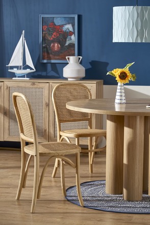 Dřevěný jídelní stůl Halmar ELEFANTE kulatý dub přírodní (2p=1szt) (2 Karton) (9)