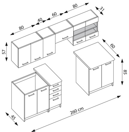Kuchyňská linka Halmar AMANDA 1 260 skořicový akát (10 karton) (2)